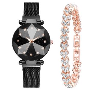 Square Diamond Rhinestone Starry Sky Face Ladies Watch Set With Bracelet