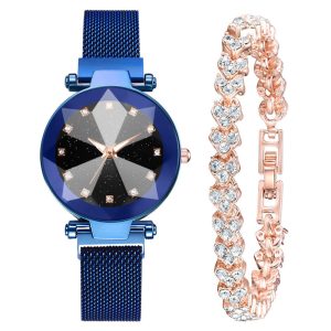 Square Diamond Rhinestone Starry Sky Face Ladies Watch Set With Bracelet