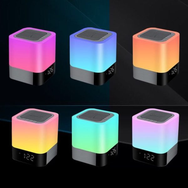 Portable Colorful Alarm Clock Bluetooth Speaker Touch Screen Led Light