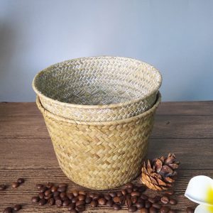 Straw Green Plant Pots, Living Room And Bedroom Outdoor Sundries Storage Basket