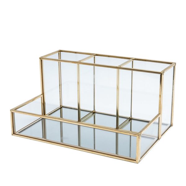 Glass Makeup Organizer Bathroom Cosmetic Organizer With Golden