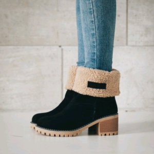 Mid-Tube Thick Heel Suede Snow Boots