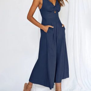 V Neck Cutout HighWaist Jumpsuits