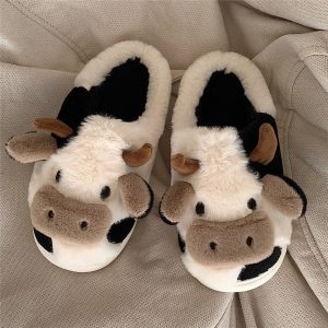 Soft Fluffy Winter Warm Cute Cartoon Milk Cow House Slippers