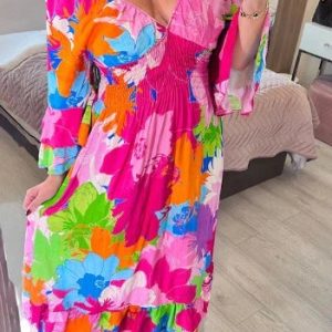 VNeck Floral Seaside Vacation Loose Dress