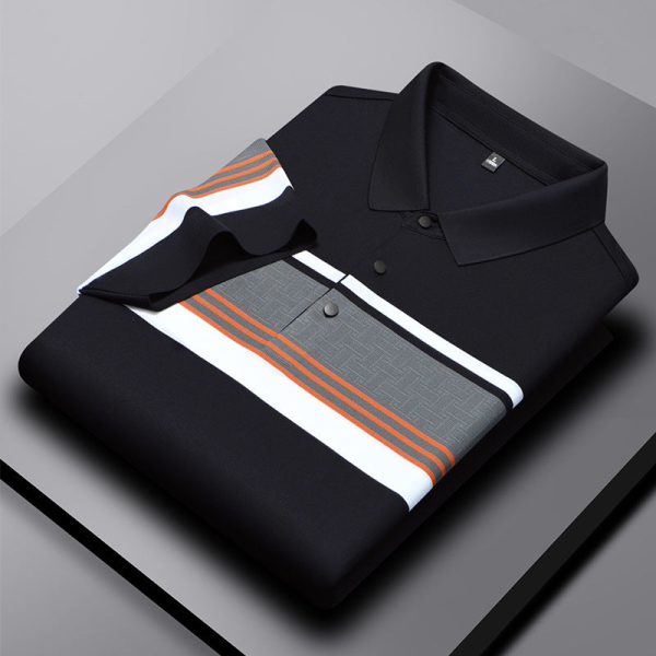 Men'S HighEnd Casual Comfortable ShortSleeved TShirt Men'S Wide Striped Fashion Polo Shirt