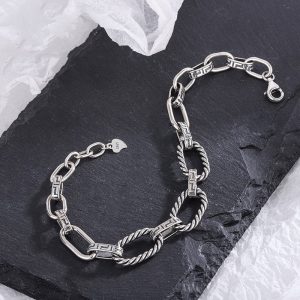 S925 Silver Bracelet Classic Great Wall Print Punk Style