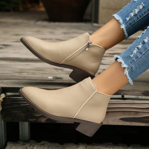 Mid Heel Waterproof Side Zipper Ankle Boots