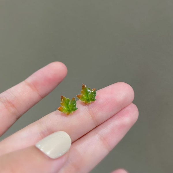 Green Maple Leaf Earrings