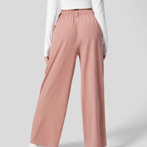 High Waisted Plicated Side Pocket Wide Leg Waffle Casual Pants