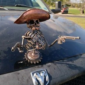 Cast Cowboy Skull Gunslinger Hood Ornament Sculpture