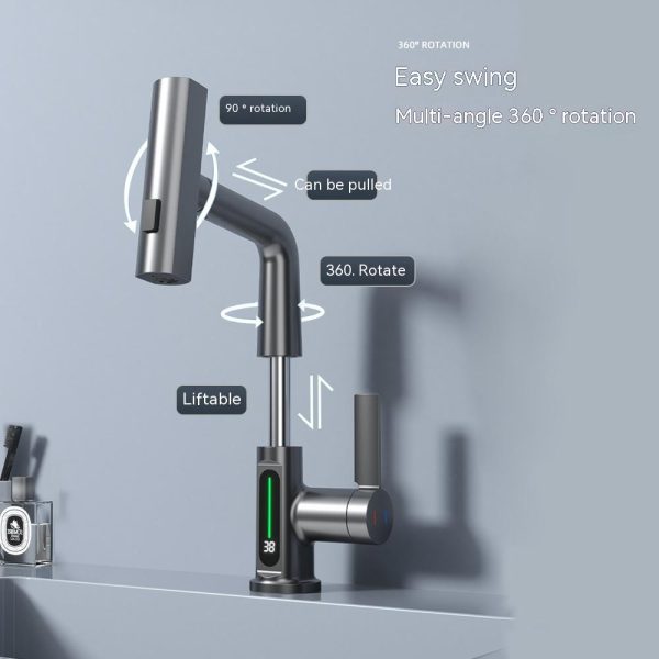 Intelligent Digital Display Faucet Pull-Out Basin Faucet Temperature Digital Display Rotation