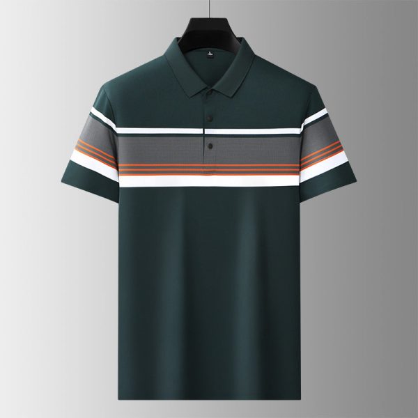 Men'S HighEnd Casual Comfortable ShortSleeved TShirt Men'S Wide Striped Fashion Polo Shirt