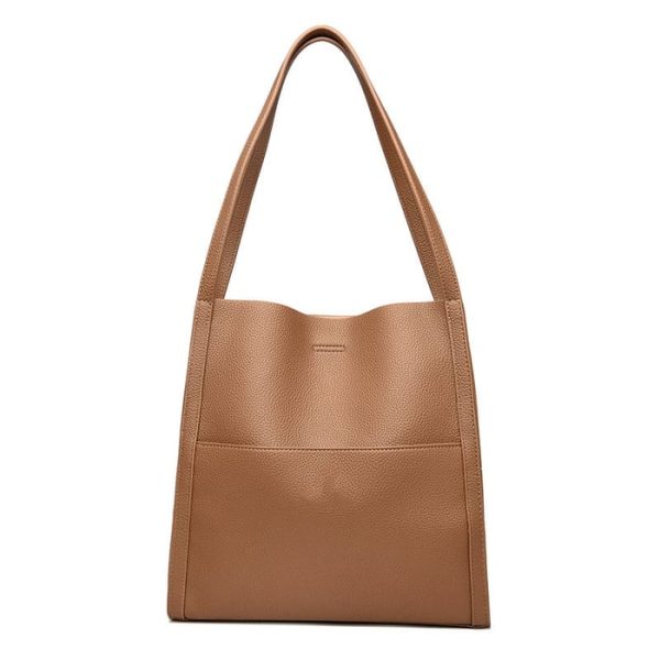 Solid Color Genuine Leather Shoulder Bag