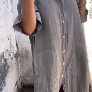 Shirt Style Casual Long Dress 