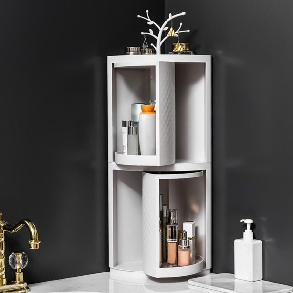 Rotatable Bathroom Organizer Corner Plastic Wall Mounted Storage Rack Box