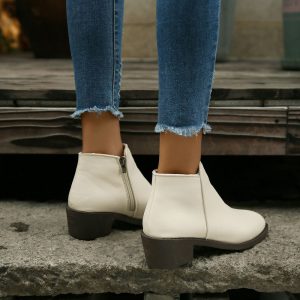 Mid Heel Waterproof Side Zipper Ankle Boots