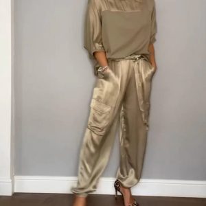 Smooth Satin HalfSleeved Top And Pants