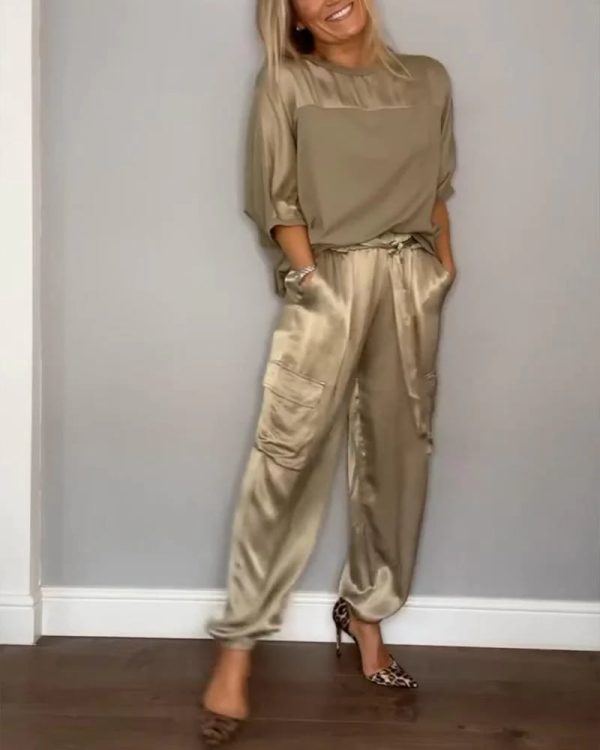 Smooth Satin HalfSleeved Top And Pants