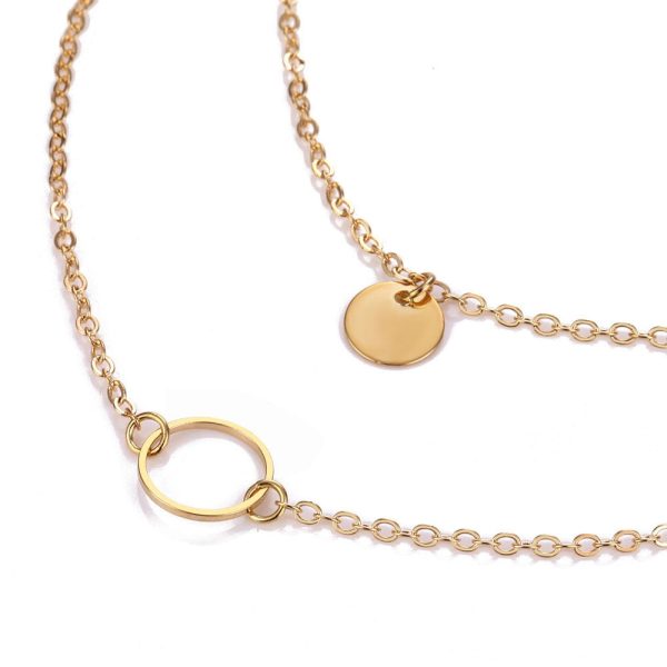 Gold Color Double Layer Round Pendant Necklace