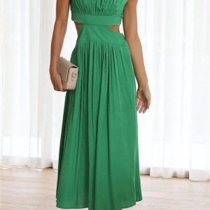 Cutout Waist Pocketed Vacation Midi Dress