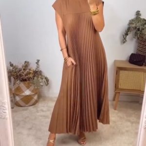 Women Pleated Simple Solid Colour Dress