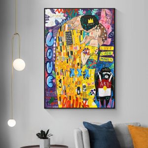 Banksy Gustav Klimt Kiss Graffiti Pop Canvas Art