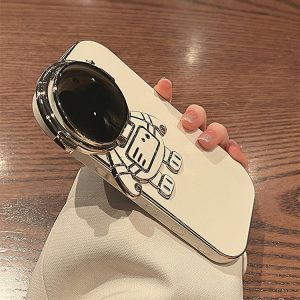 Luxury Plating Cartoon Astronaut Phone Case For 'Iphone 15 14 13 12 Pro Max Flip Camera Lens Holder Mobile Protective Cover