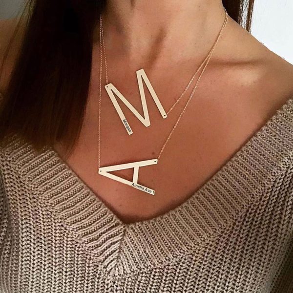 Engraved Alphabet A Initial Necklace