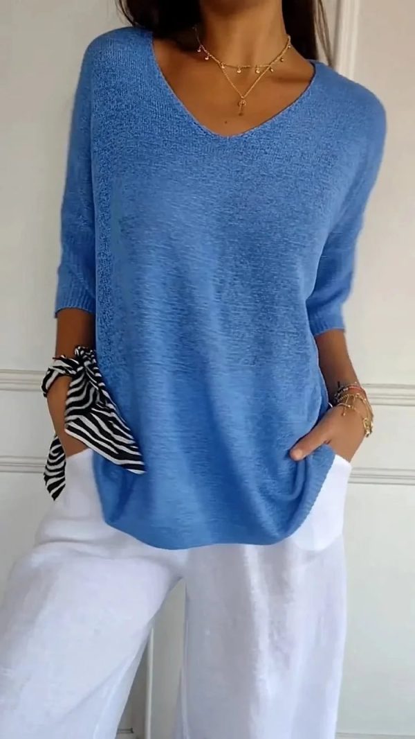 Solid Color Knitted VNeck Top