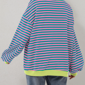 Women'S Oversized Striped Long Sleeve Pullover 