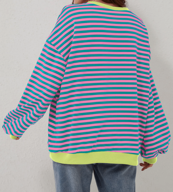 Women'S Oversized Striped Long Sleeve Pullover