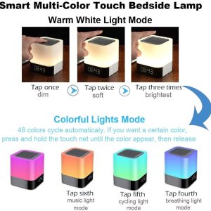 Portable Colorful Alarm Clock Bluetooth Speaker Touch Screen Led Light