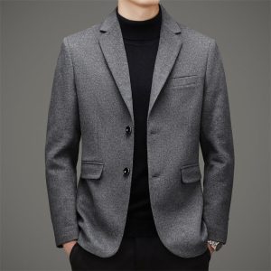 Men'S Business Casual Solid Color Wool Tweed Suit Top