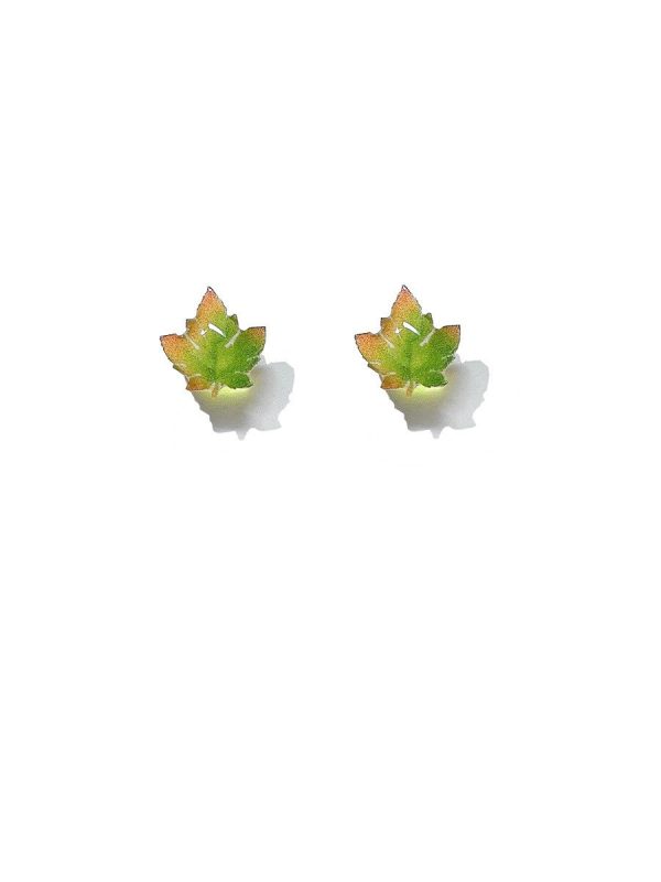 Green Maple Leaf Earrings