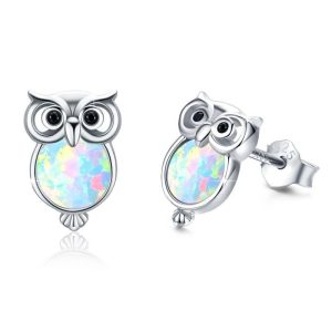 Sterling Silver Owl Opal Stud Earrings