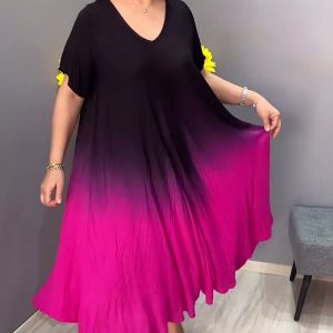 Casual Pleated Ombre Dress