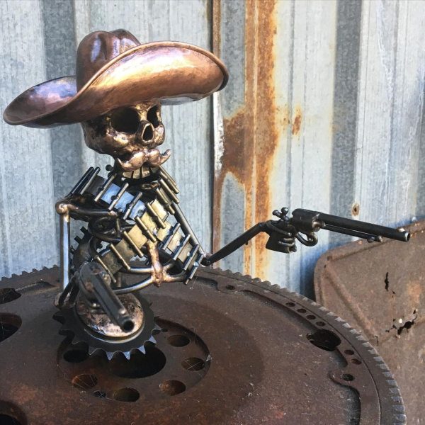 Cast Cowboy Skull Gunslinger Hood Ornament Sculpture