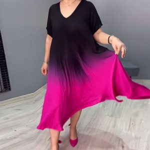 Casual Pleated Ombre Dress