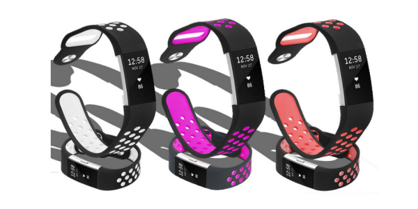 Monochrome Round Hole Silicone Strap For Fitbit Charge2