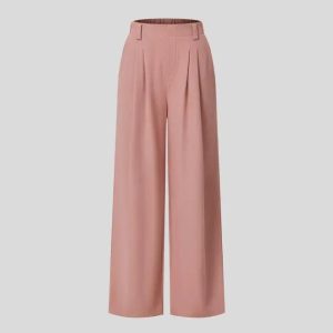 High Waisted Plicated Side Pocket Wide Leg Waffle Casual Pants