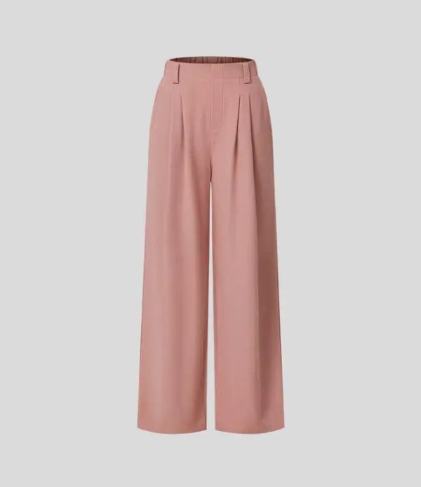 High Waisted Plicated Side Pocket Wide Leg Waffle Casual Pants