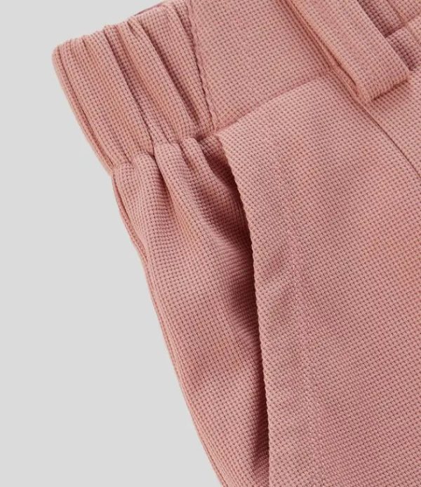 High Waisted Plicated Side Pocket Wide Leg Waffle Casual Pants