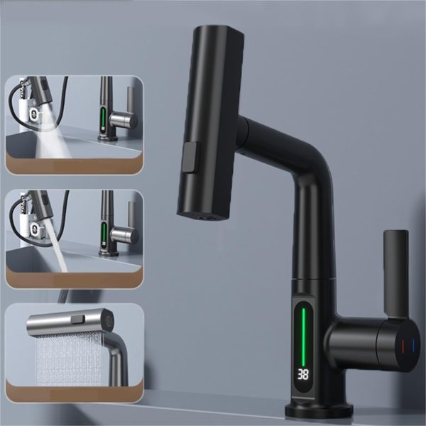 Intelligent Digital Display Faucet Pull-Out Basin Faucet Temperature Digital Display Rotation