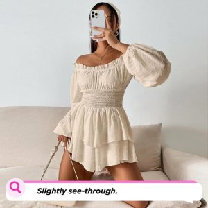 Solid Shoulder Romper Dress