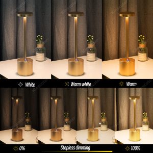 Led Aluminum Alloy Waterproof Rechargeable Desk Lamp Touch Dimming Metal Table Lamp