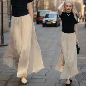 Glazed Ice Silk FloorLength WideLeg Culottes