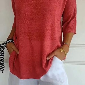 Solid Color Knitted VNeck Top