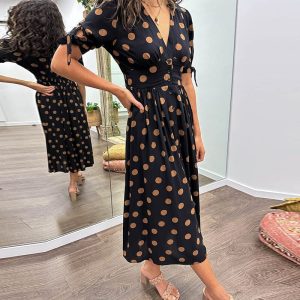 Deep VNeck PolkaDot Dress