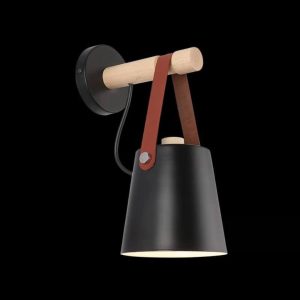 Wood Arm - Wall Lamp With Iron Lampshade And Wooden Arm